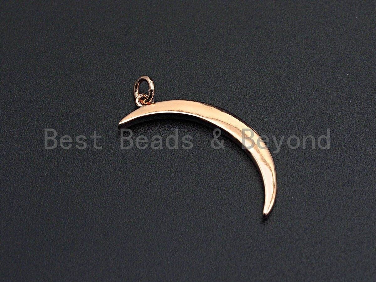 Crescent Moon Pendant, Cubic Zirconia Pendant, Silver/Gold/Rose Gold, 13x29mm, Sku#Z483