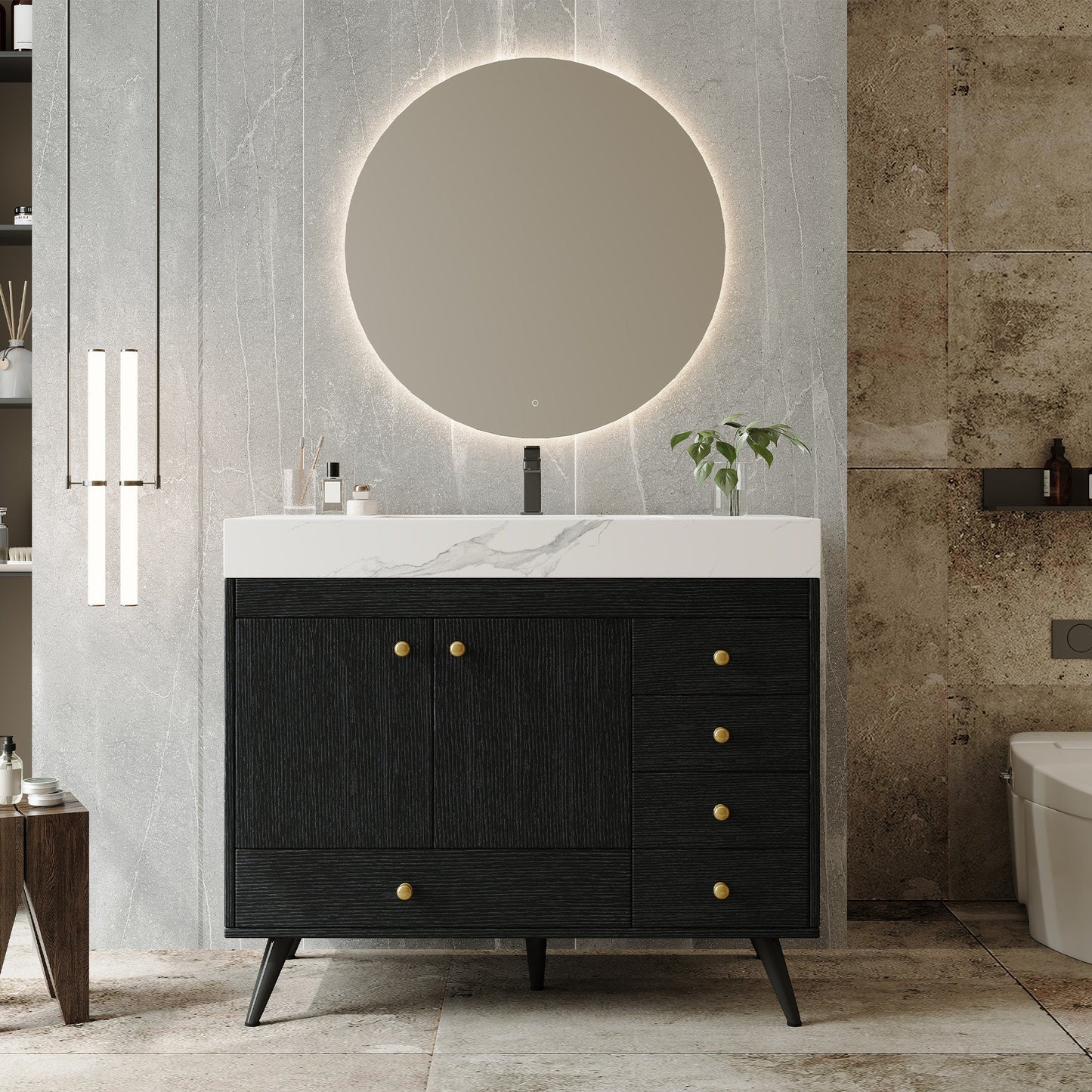 36" Freestanding Bathroom Vanity with Faux Marble Top