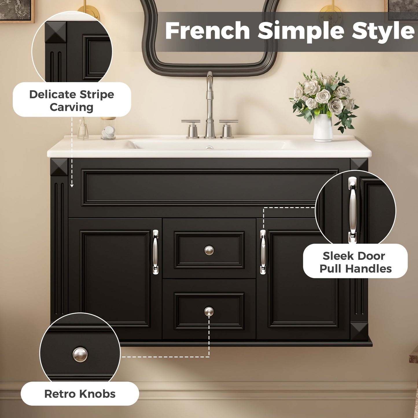 36 Inch Wall Mounted Bathroom Cabinet with Ceramic Sink
