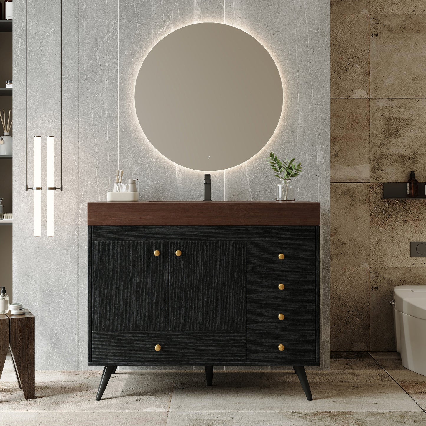 36" Freestanding Bathroom Vanity with Faux Marble Top