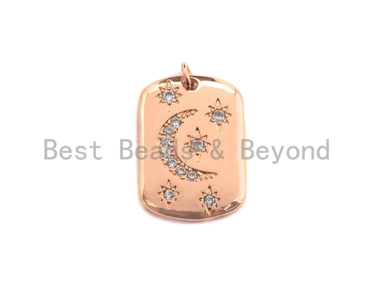 Clear CZ Micro Pave Moon Star Square Pendant/Charm,Silver/Gold/Rose Gold/Black Tone,16x27mm,Sku#Z427