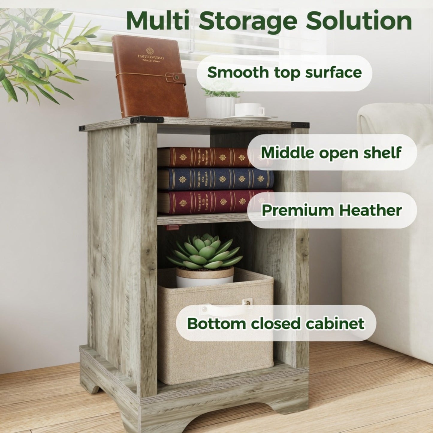 16" Light Grey Farmhouse Nightstand