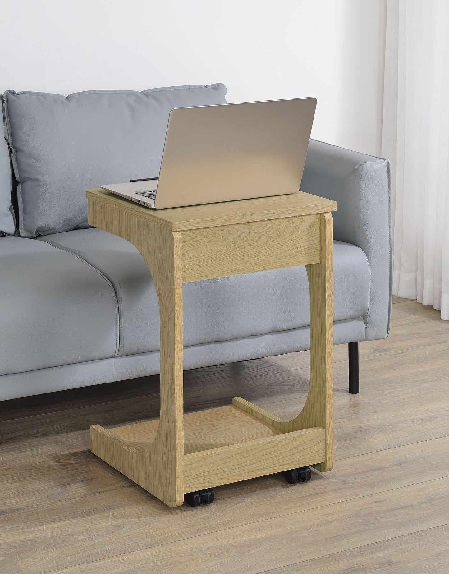 Ralston C-Shaped Lift-Top Sofa Side Table With Casters Light Oak