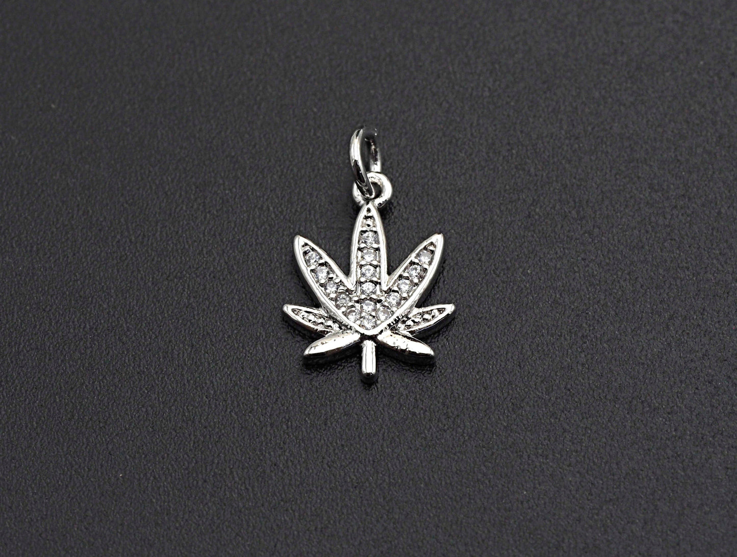 Clear CZ Gold Maple Leaf Charm Pendant, Sku#Z492
