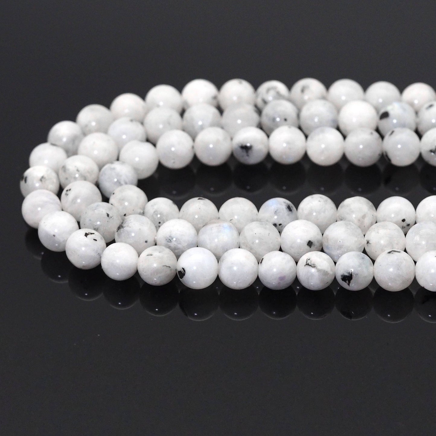 Genuine Tourmalated Blue Moonstone, 6mm/8mm/10mm Round Smoot