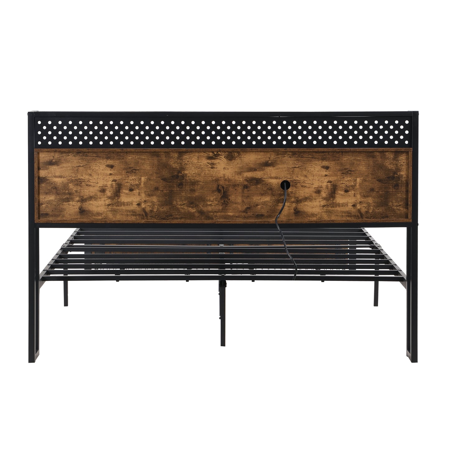 Queen Size Metal Platform Bed Frame with Wooden Headboard