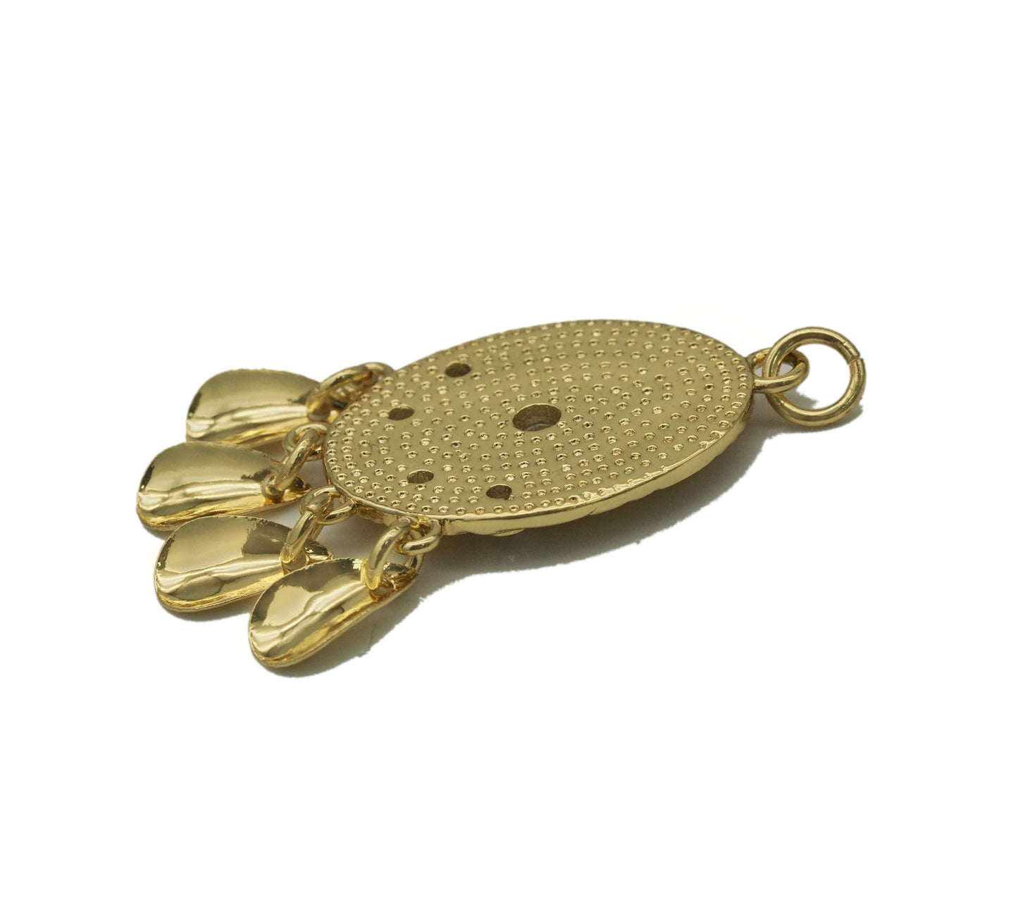 Gold CZ Flower On Oval With Teardrop Charm, Sku#JL124