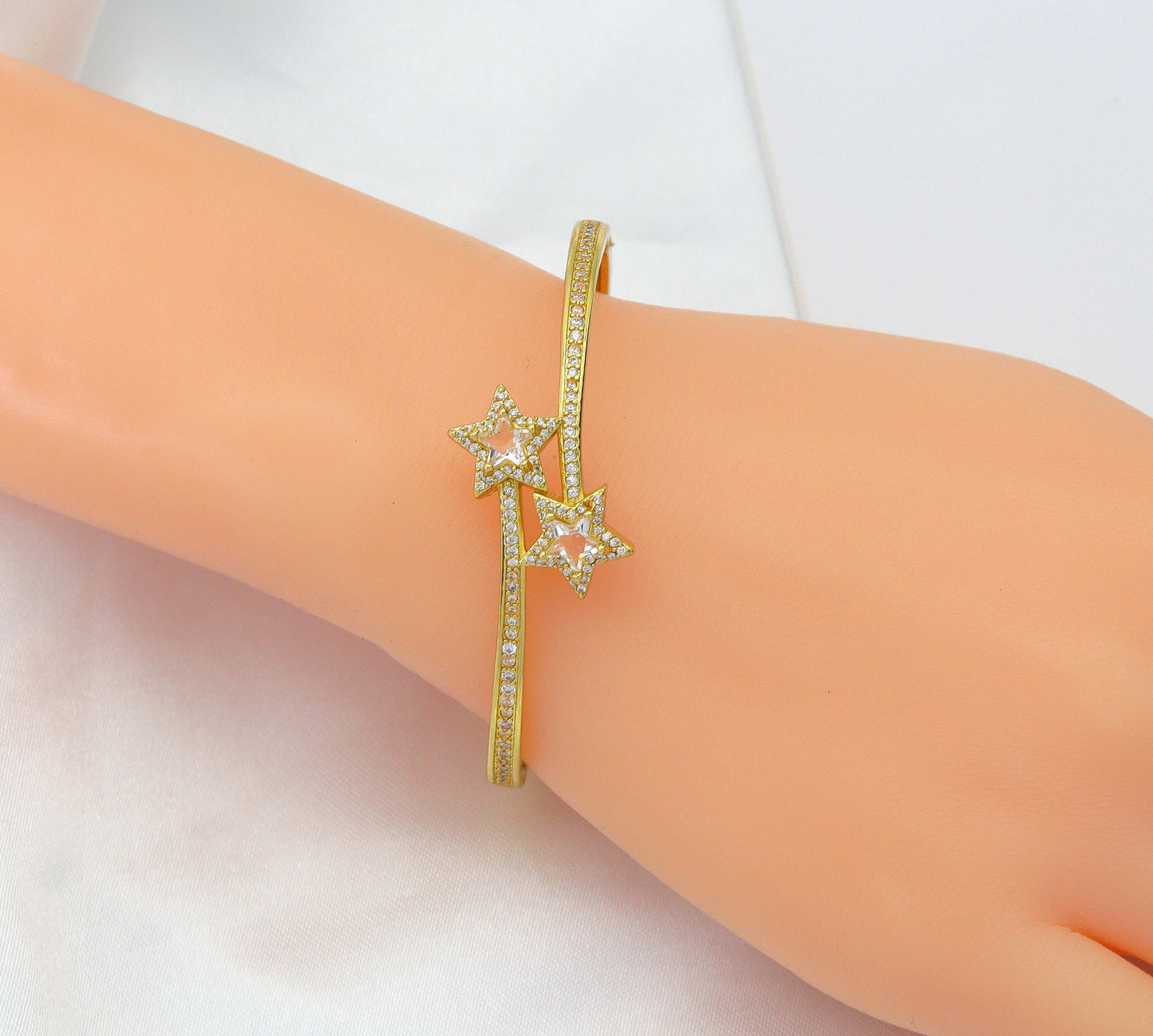 CZ Pave Star Happy Cuff Bangle Bracelet, sku#JL120
