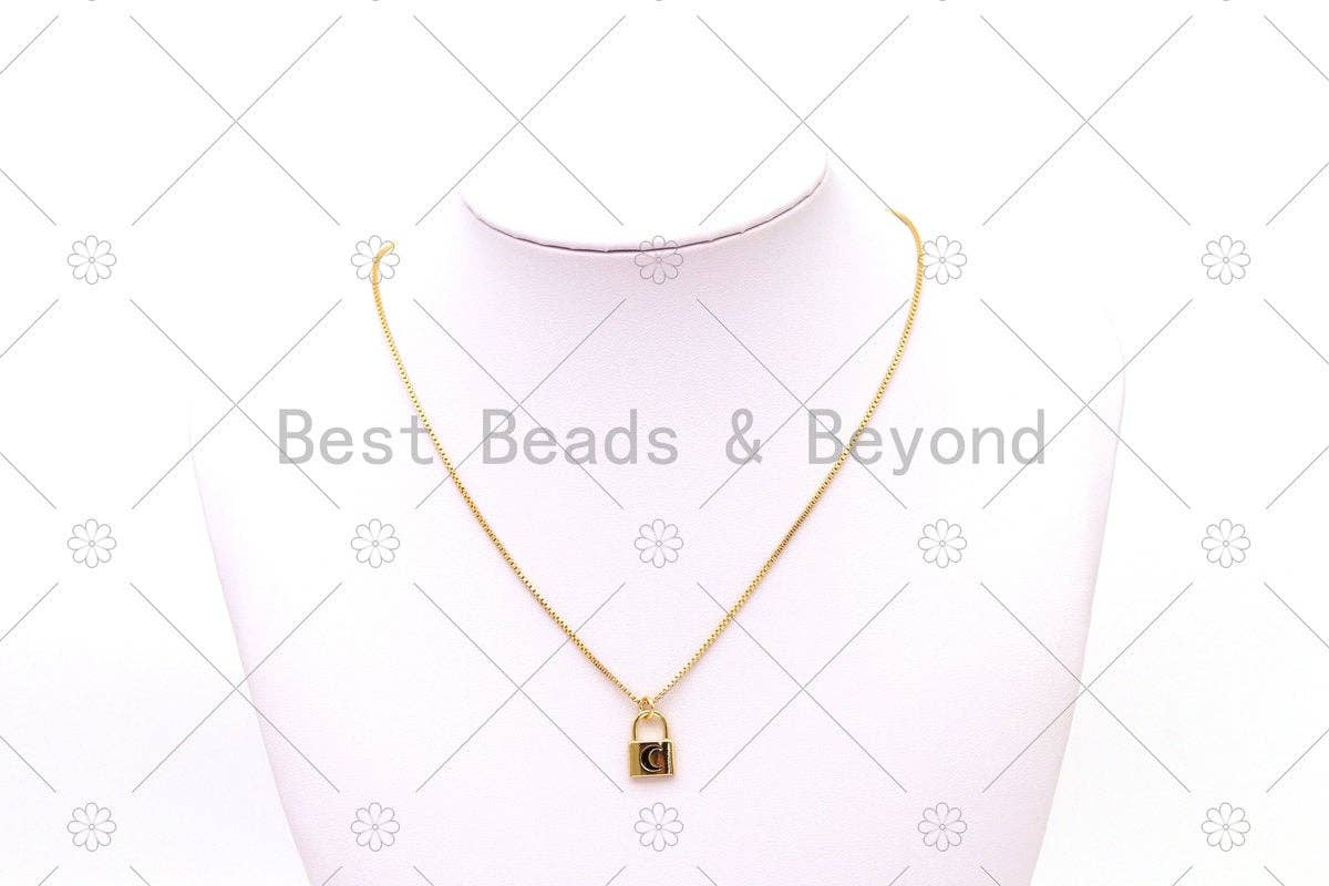 Enamel Cresent Moon/Five Point Star/Heart On Gold Lock Shape Pendant, 18K Gold Filled Lock Charm,Necklace Bracelet Charm,Sku#LK505