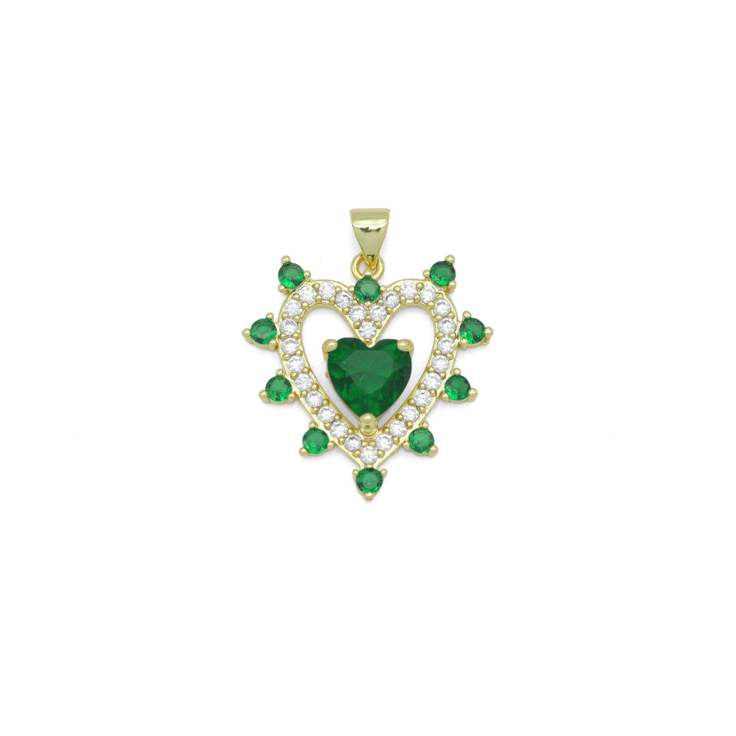 Green CZ Spike Heart Charm Pendant, Sku#LK1088