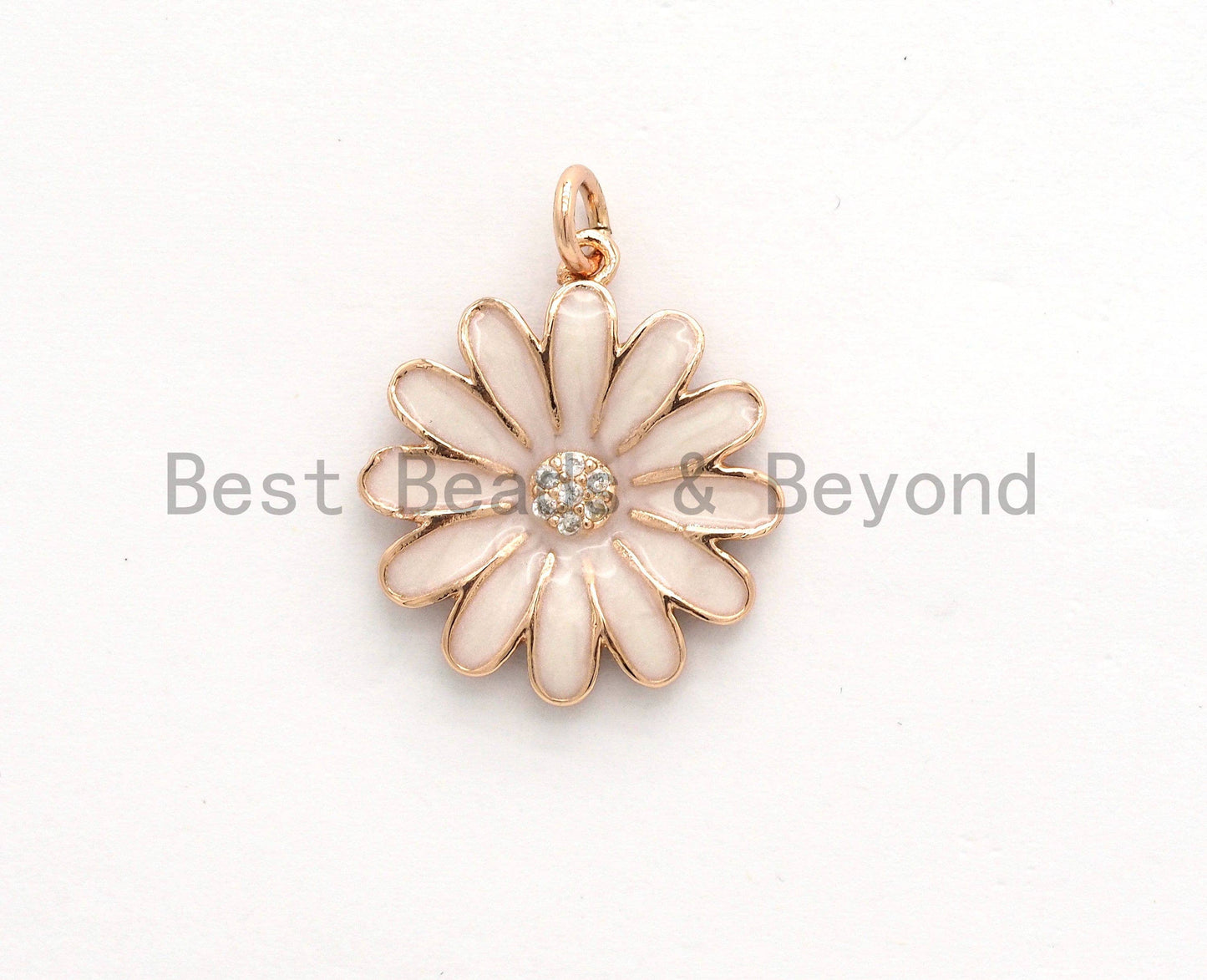 19mm Enamel Daisy flower Pendant,CZ Micro Pave Oil Drop Flower pendant,Enamel Charm,Enamel Jewelry,19x21mm,sku#F585
