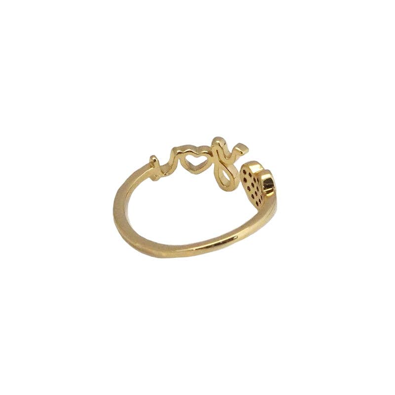 Gold CZ Heart Love You Adjustable Ring, Sku#LK804