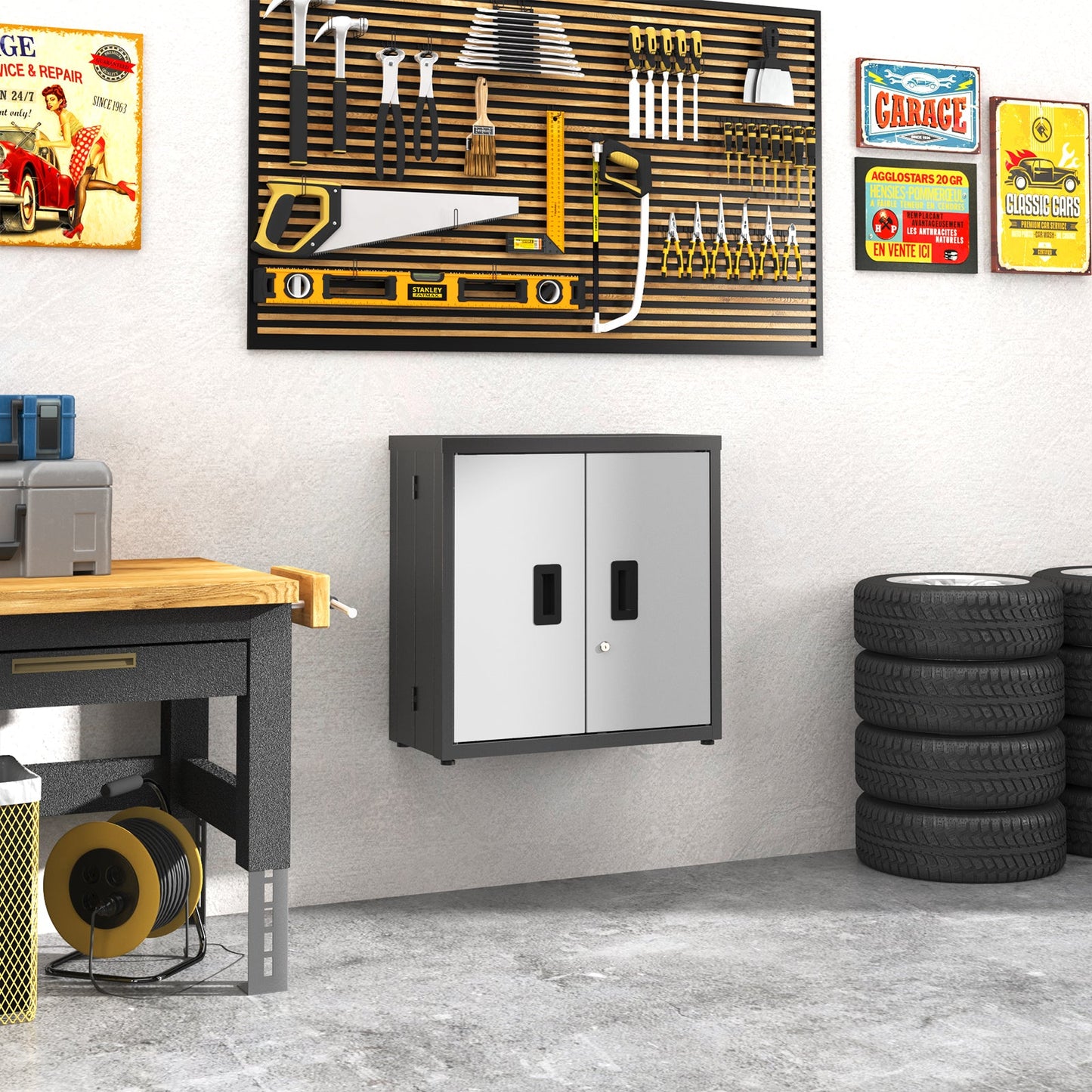 Metal Tool Garage Storage Cabinet with 2 Doors and Lock