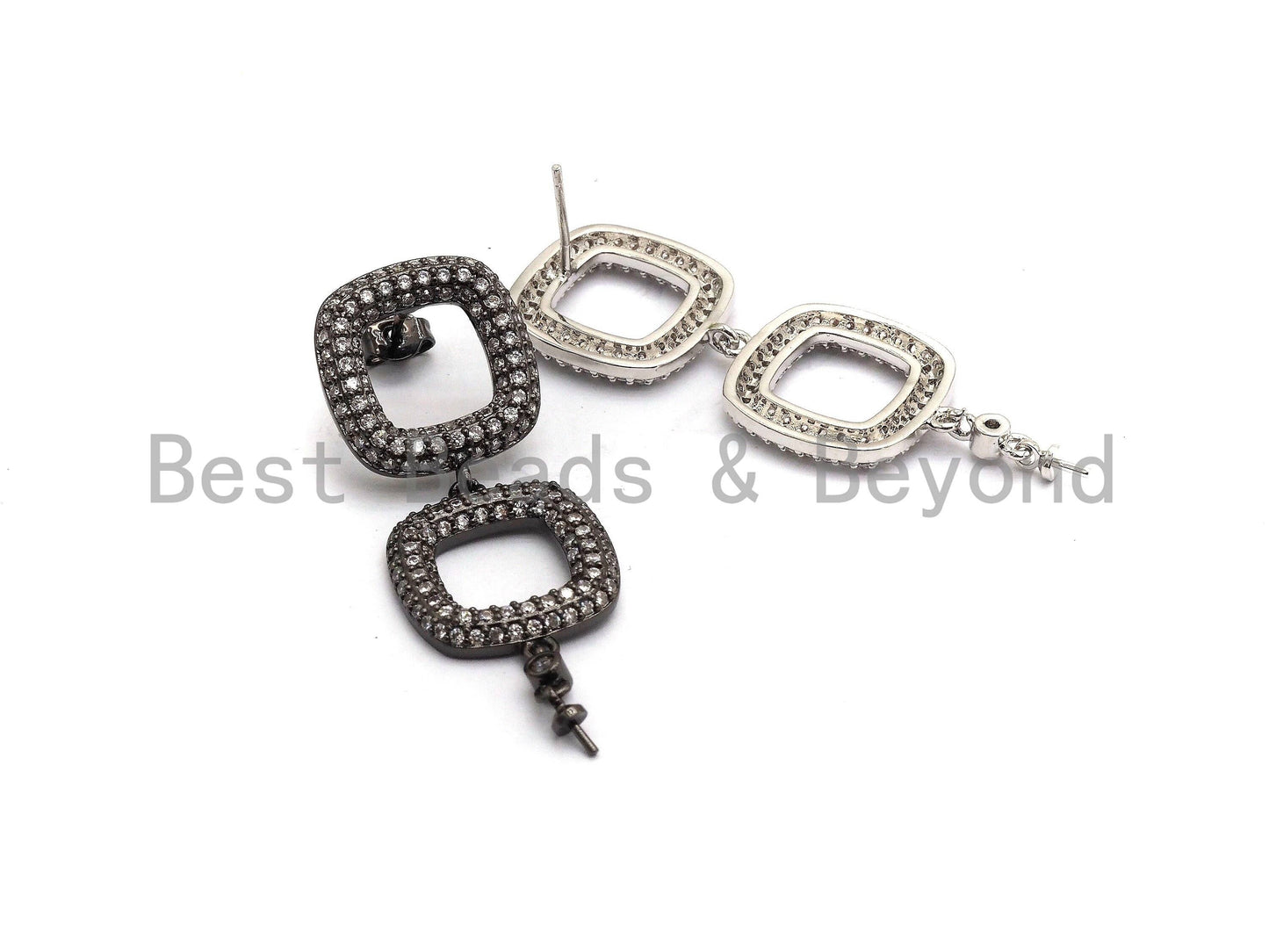 CZ Two Square Link Earring Component, Sku#J42