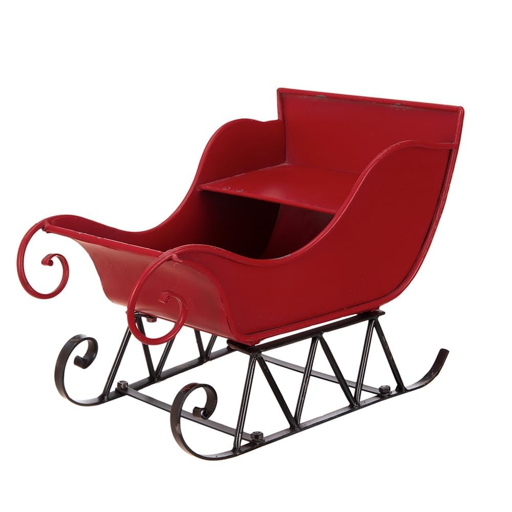 14.5x10x11"H Iron Red/Black Sleigh Small Christmas Decoration