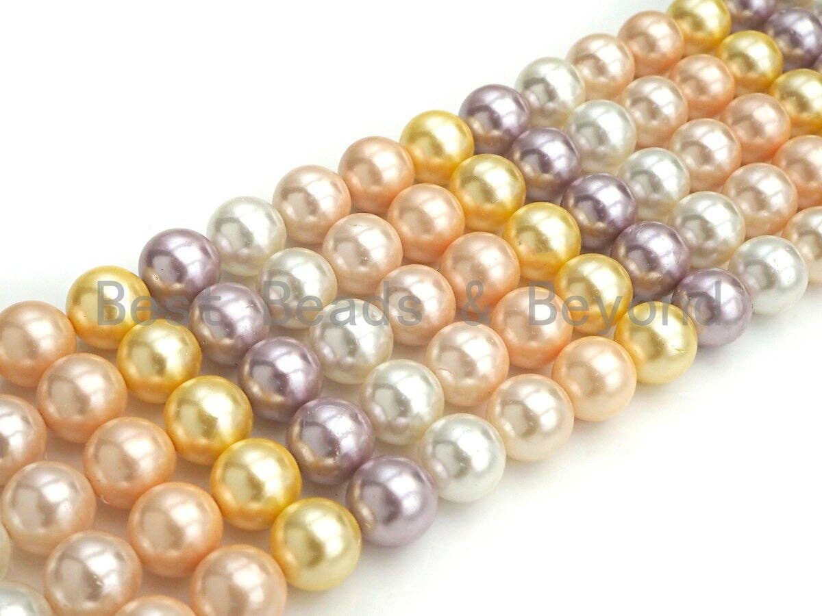 Mother of Pearl Gold Pink Purple White Mixed Color Round Smo