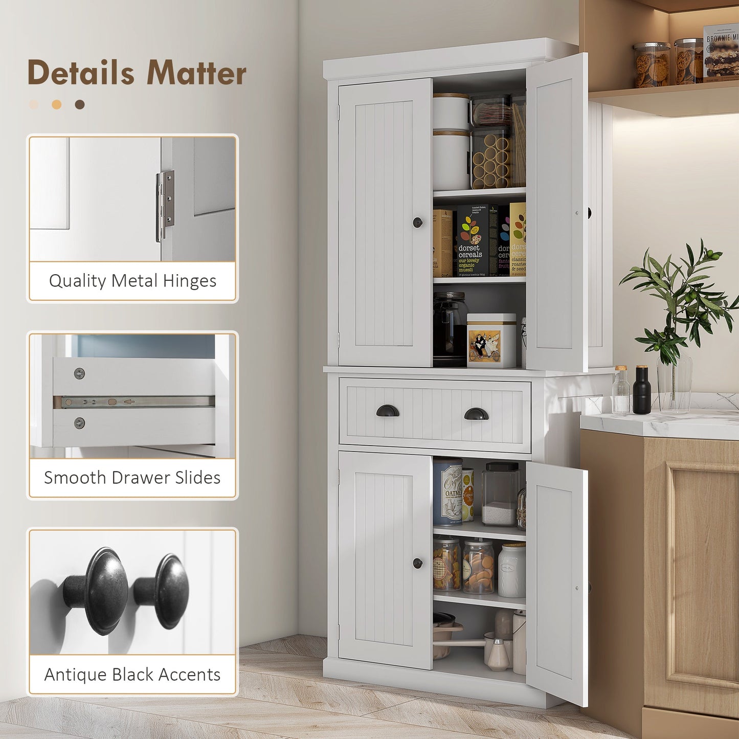 HOMCOM 72" Kitchen Pantry, Tall Storage Cabinet