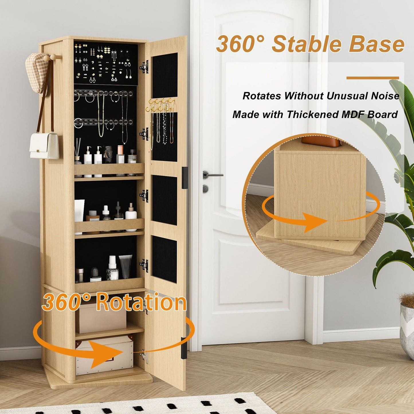 360° Rotating Makeup Cabinet With Full Length Mirror
