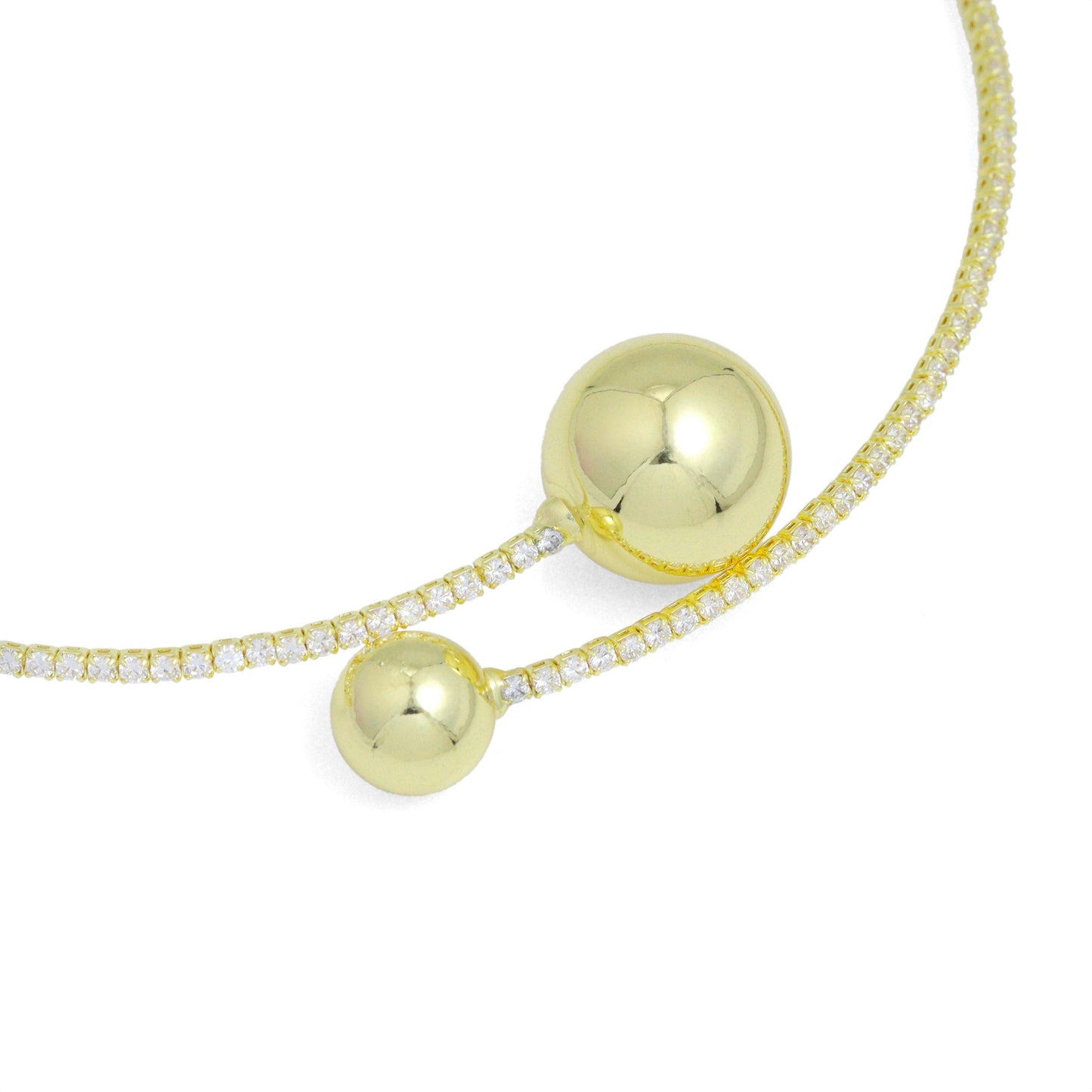 Gold CZ Tennis Chain Round Ball End Adjustable Necklace, Sku#A453
