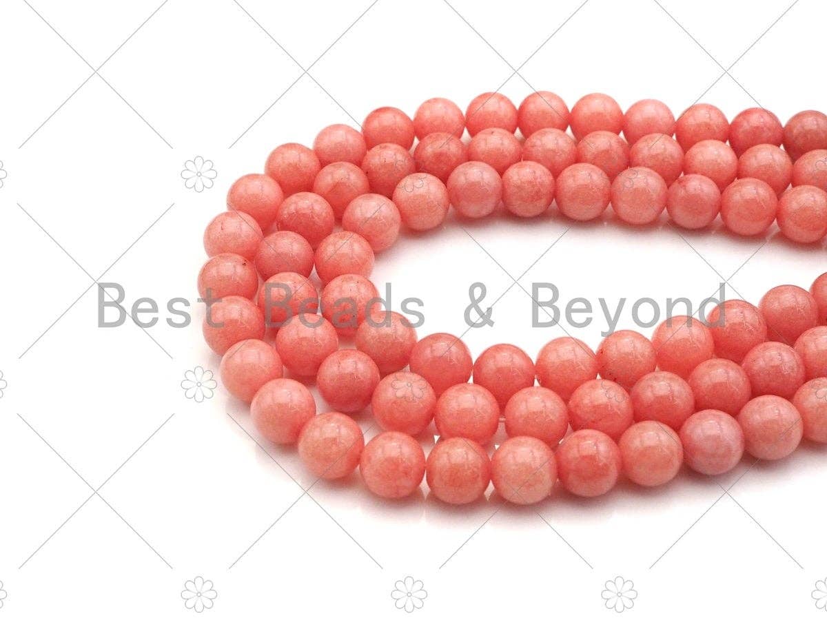 Natrual Red/Pink Jade, 6mm/8mm/10mm Round Smooth Jade, Dyed Jade, 15.5'' Full Strand, Sku#U997
