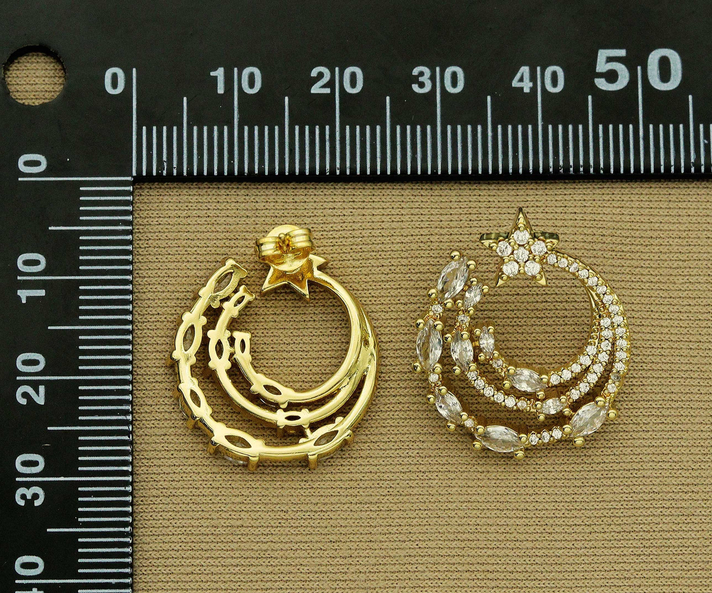 CZ Triple Round Ring with Star Latch Back Earrings, Sku#J356