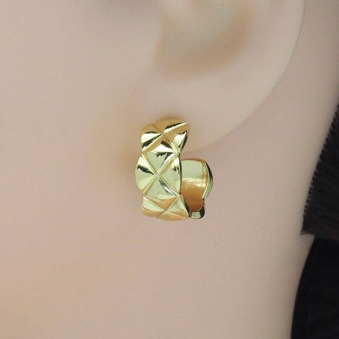 Gold Flower Hammered Huggie Hoop Earrings, Sku#LK841