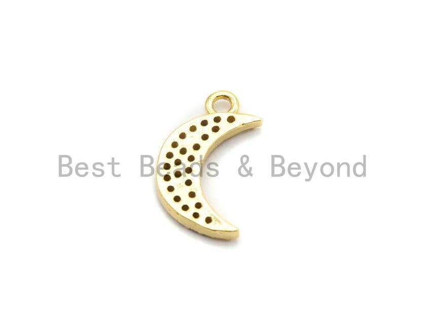 Multi-Color CZ Micro Pave Moon Pendant, Moon Shaped Pave Pendant, Gold plated, 8x14mm, Sku#B112/F757