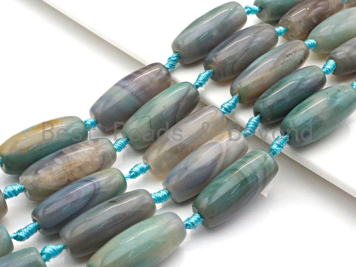 1pc/10pc Natural Agate Long Barrel Spacer Beads, Blue Brown Agate Spacer Beads, 14x30mm, sku#U885