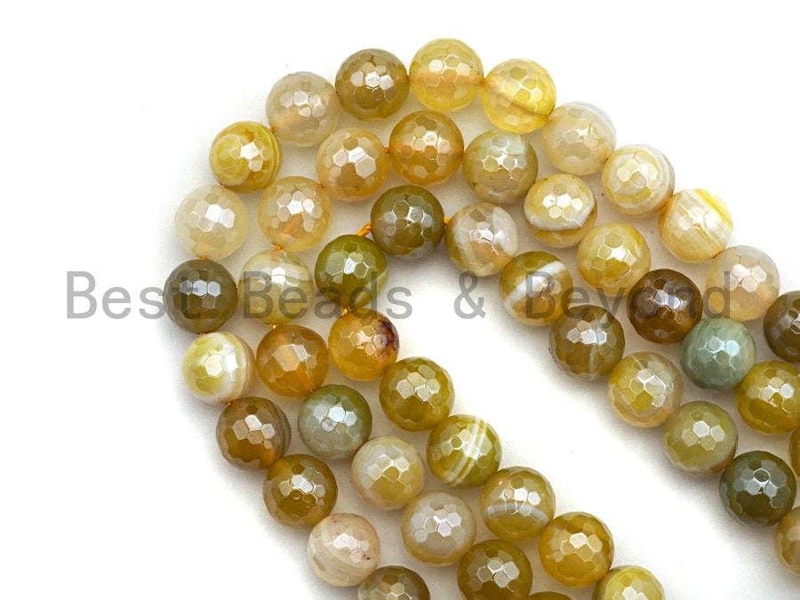 Mystic Plated Natural Faceted Plated Yellow Agate beads, 6mm/8mm/10mm/12mm Natural Yellow Natural Agate Beads, 15.5inch strand, SKU#U471