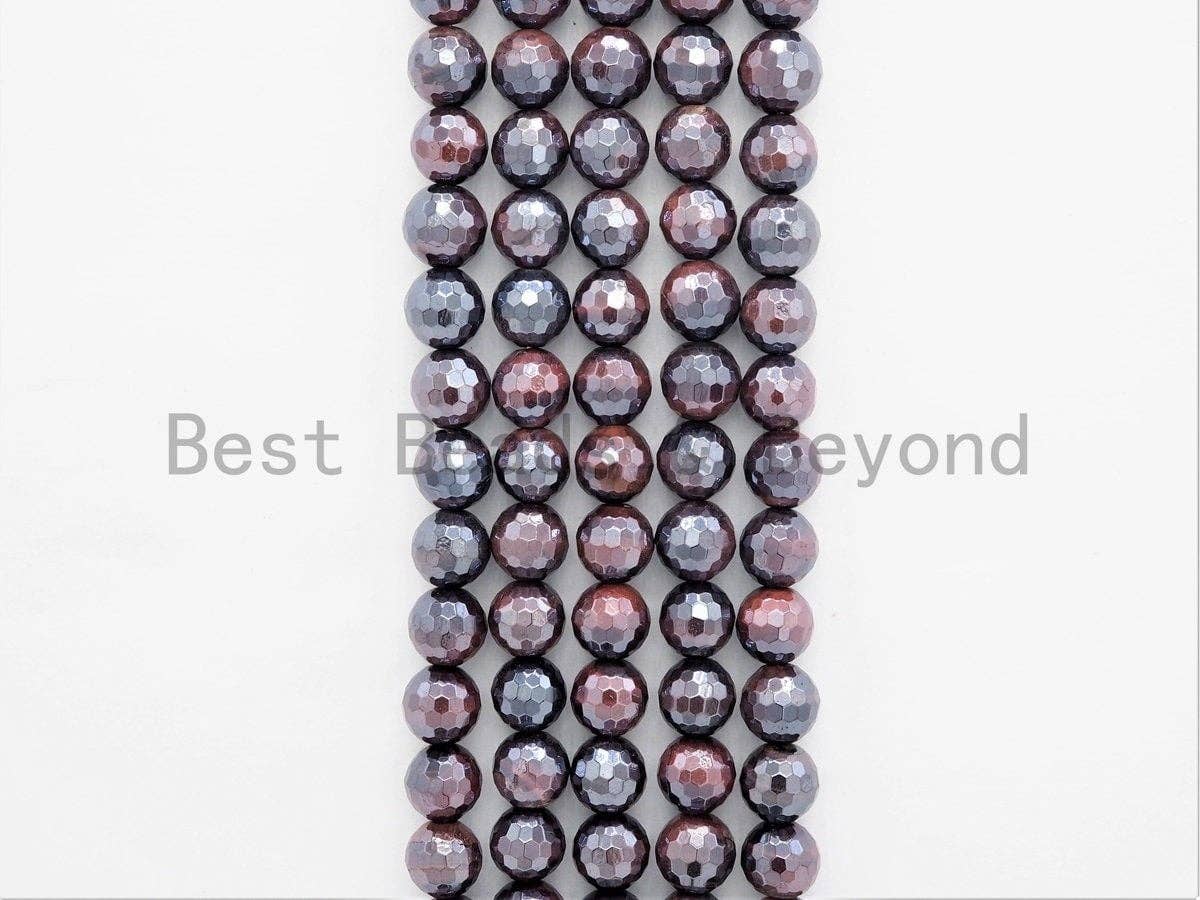High Quality Mystic Plated Faceted Red Brown Tiger Eye Beads, 6mm/8mm/10mm/12mm/14mm Tiger Eye Gemstone Beads, 15inch Full strand, SKU#U410
