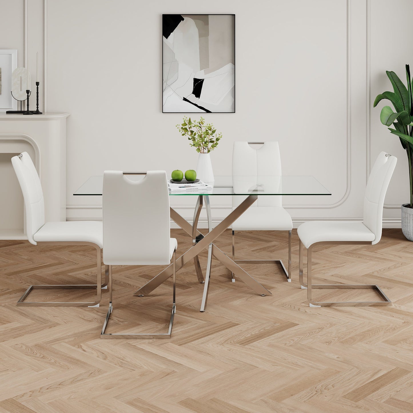 Modern Dining Chairs with Faux Leather Padded Seat