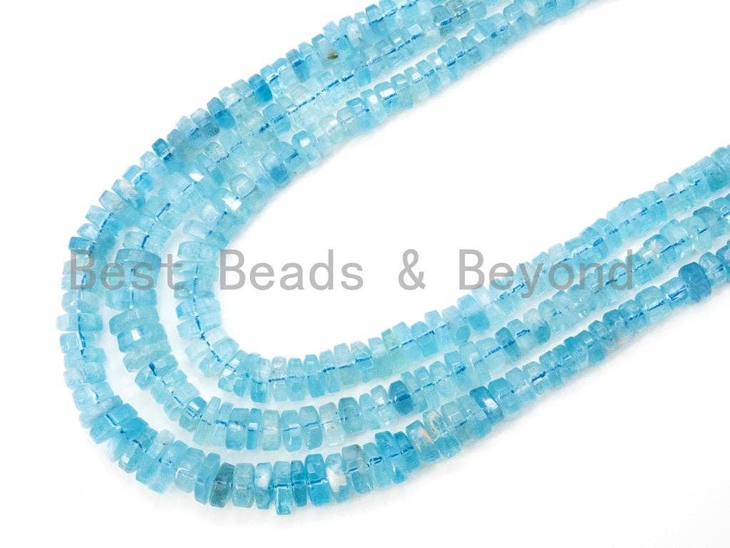 Top Quality Aquamarine Graduated 7mm to 14 mm Rondelle Faceted Beads, Clear Blue Gemstone Beads, Full Strand, SKU#U27