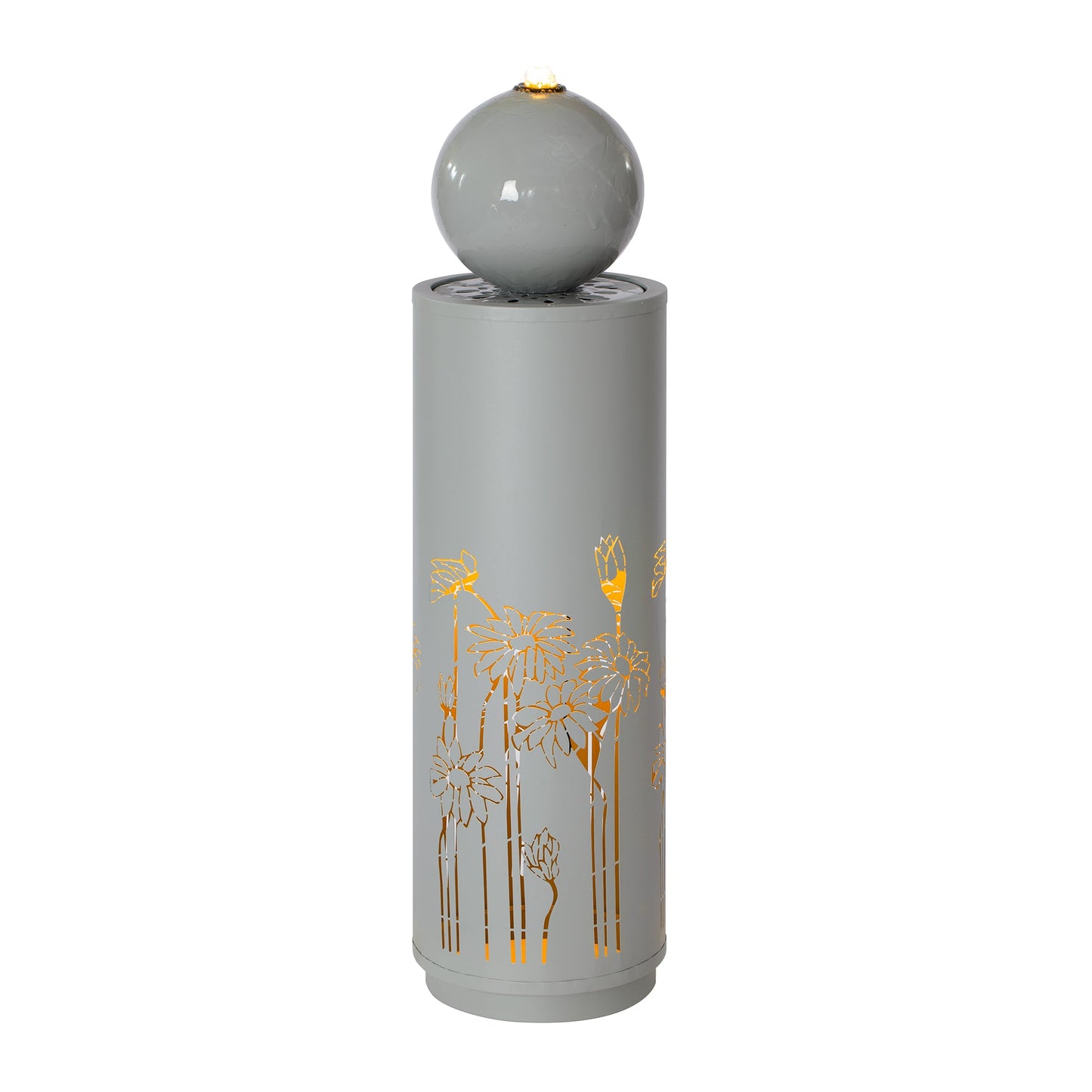 34.25"H Light Gray Metal Sphere-Top Fountain with LED Lights