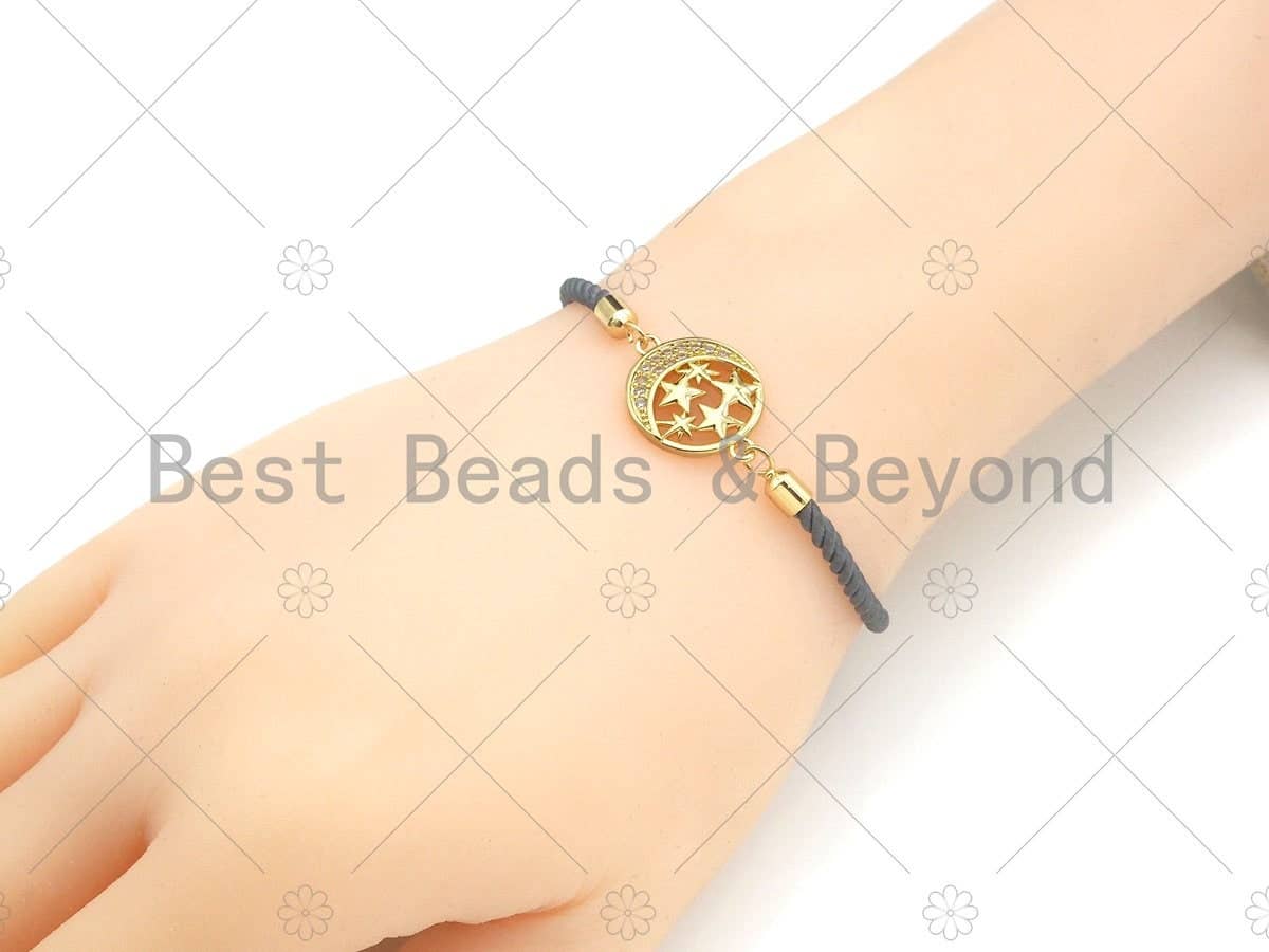 CZ Micro Pave North Star With Cresent Moon Connector, Cubic Zirconia Round Connector, 18k Gold Necklace Bracelet Connector,16x21mm,Sku#LK312