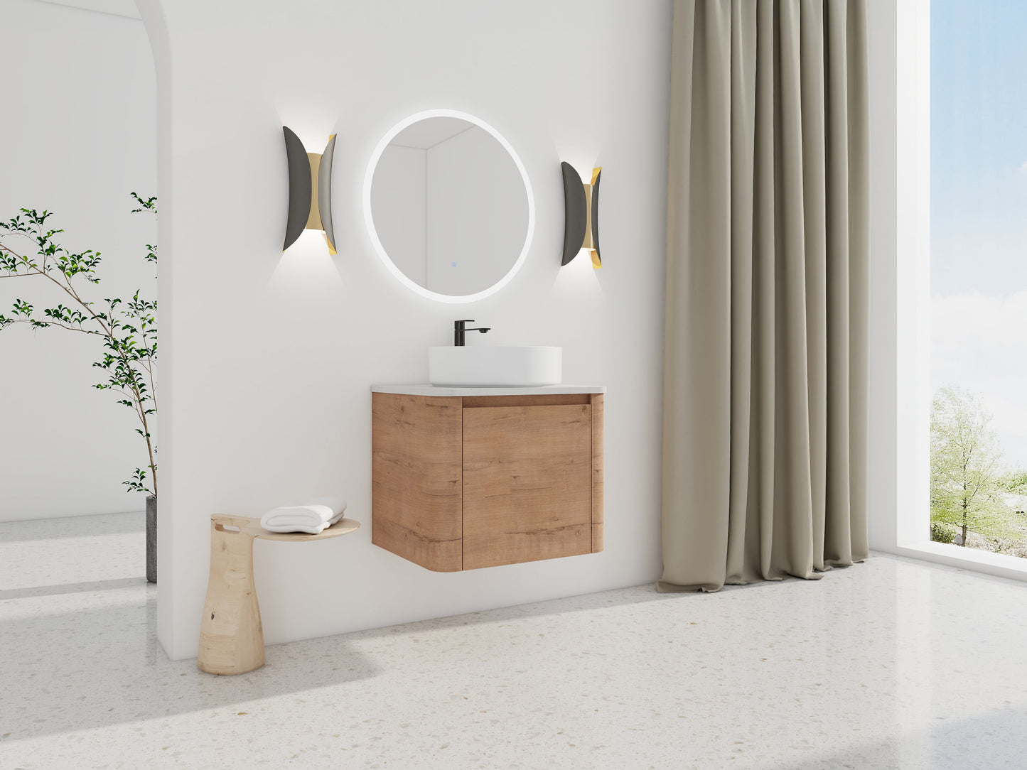 24" Wall-Mounted Bathroom Vanity With Ceramic Art Sink