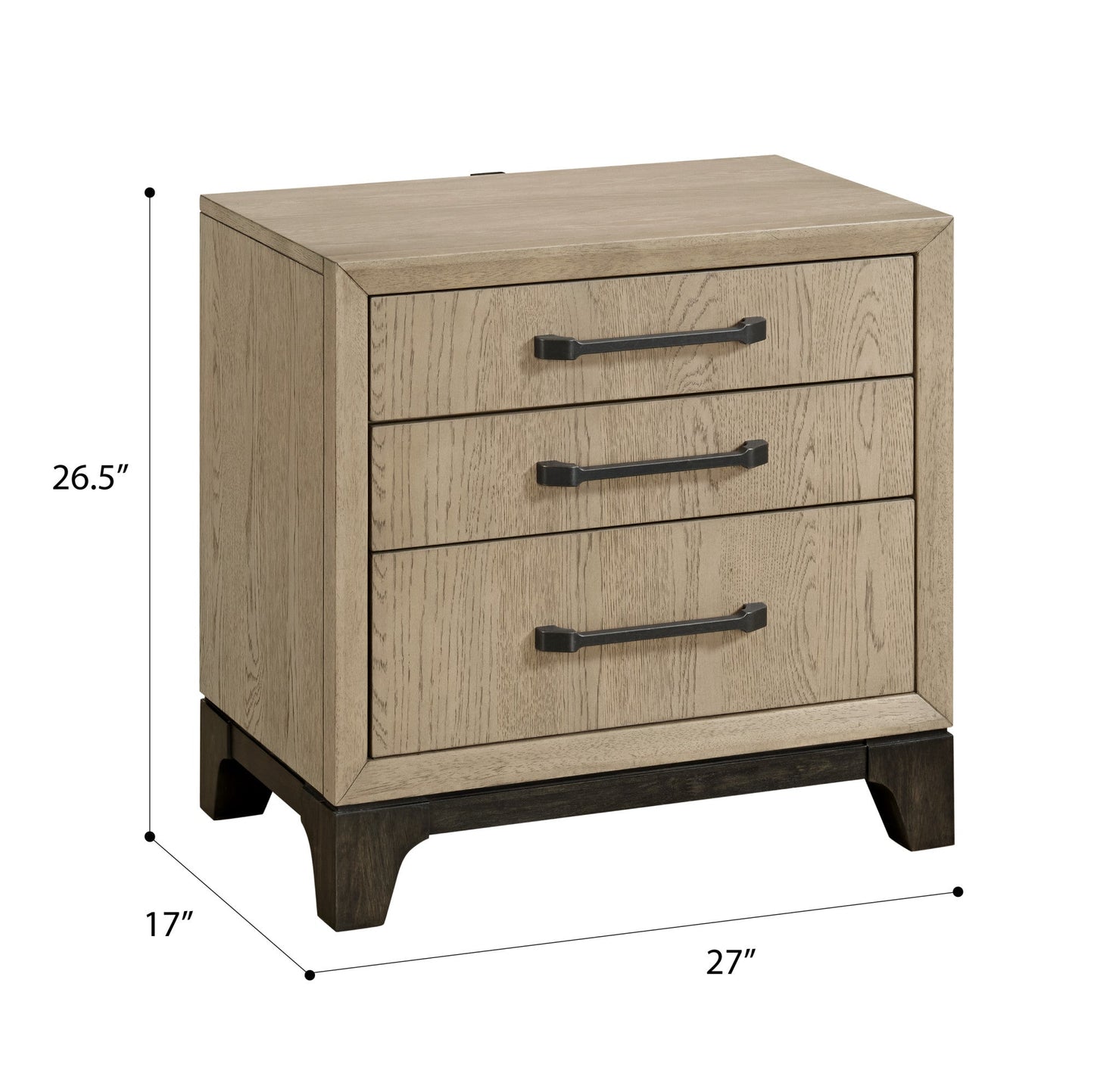 Brown 3-Drawer Nightstand With USB