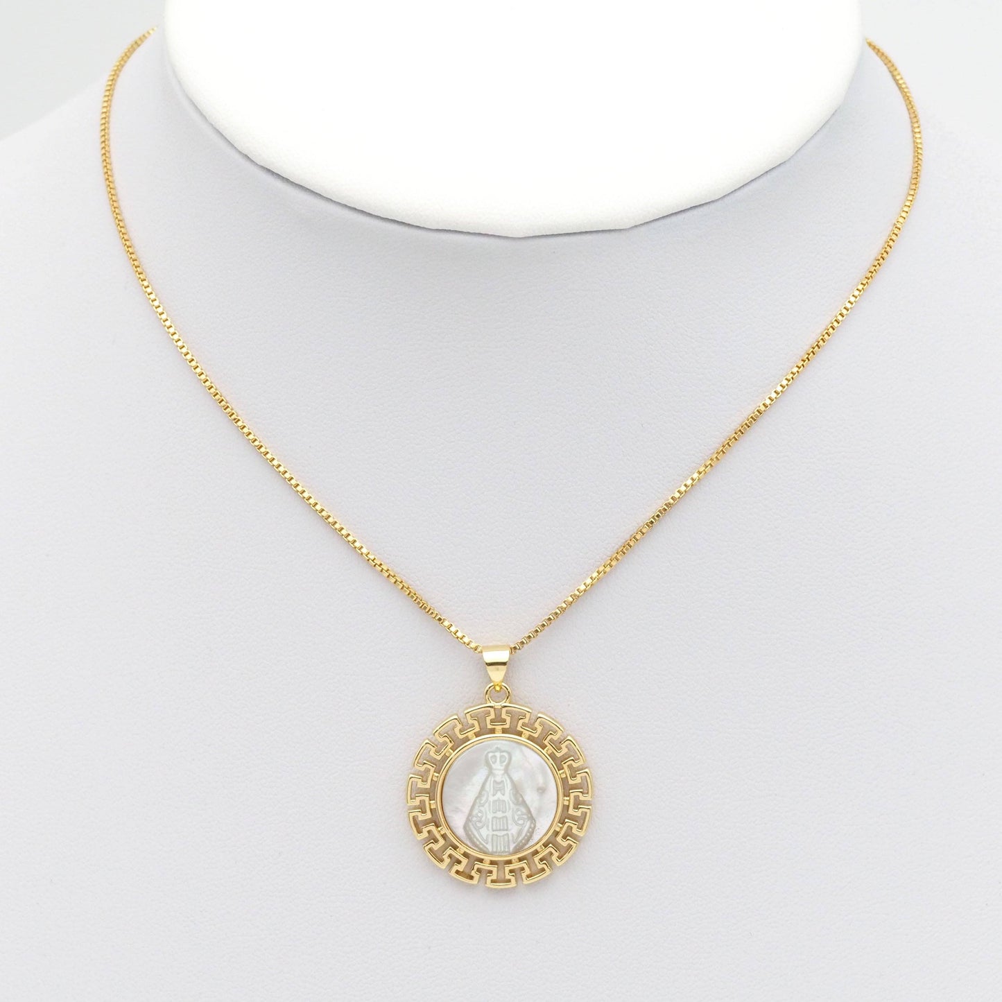 Gold Round Mop Pearl Religous Charm, Sku#LX240