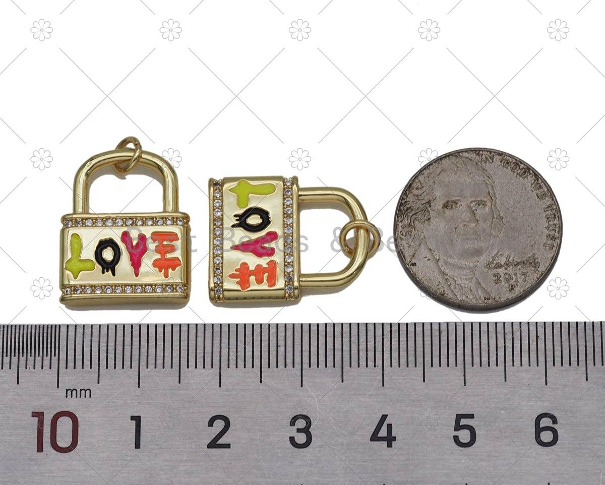 Enamel Love Lock Charm, Sku#L640