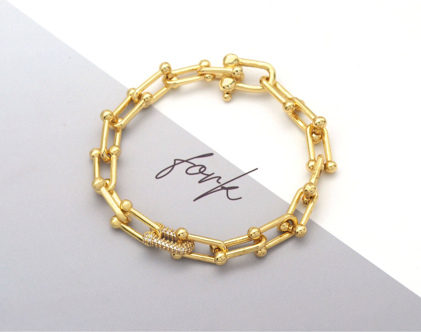 CZ U Ball Chain Bracelet Necklace, Sku#EF238