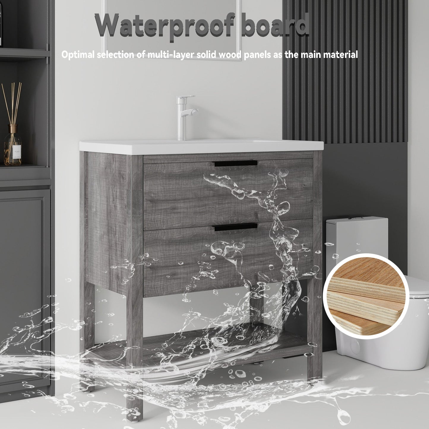 36 Inch Freestanding Bathroom Vanity with Sink and Soft-Close Drawer