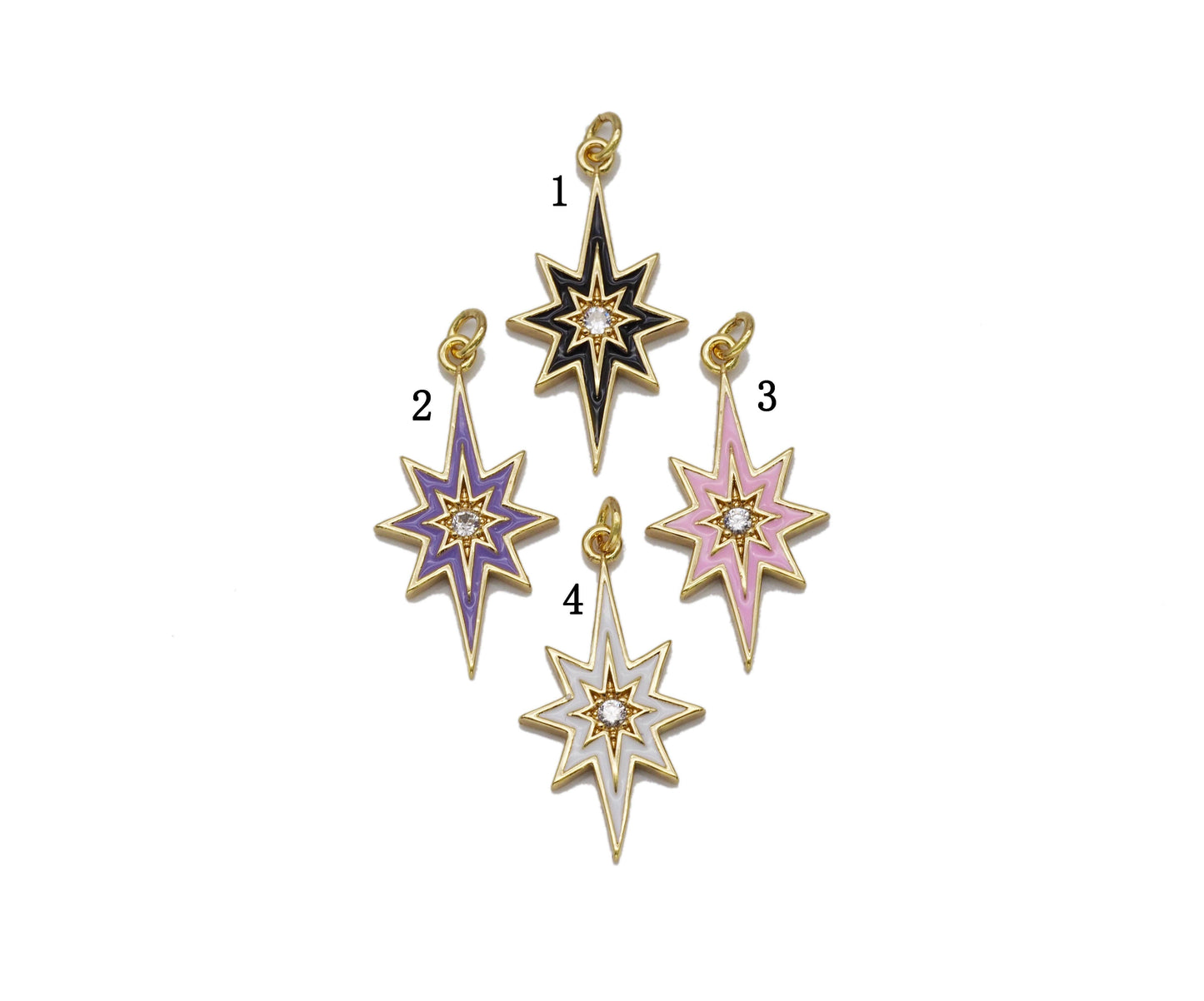 Gold CZ Enamel North Star Charm, Sku#L710