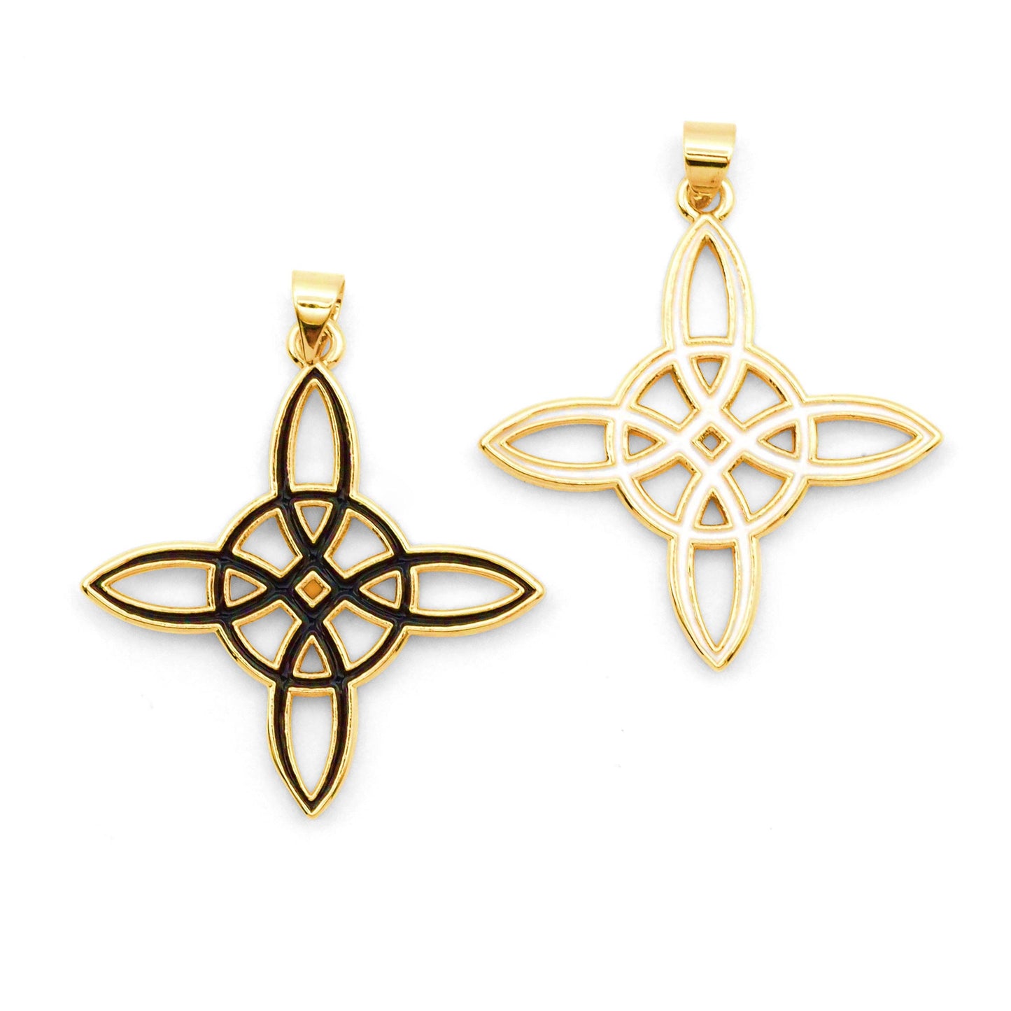 Black white enamel Chinese Knot Flower Charm, Sku#LK822