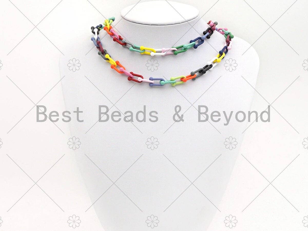 6x12/10x15mm Rainbow Enamel Pop Chain, Colored U Link Chain, Colorful Chain Link Necklace, Enamel Chain, U Shape Enamel Chain, sku#M386