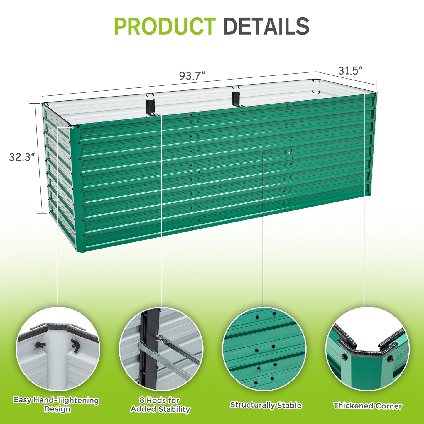 Raised Garden Bed Kit - Ergonomic Height Metal Planter Box