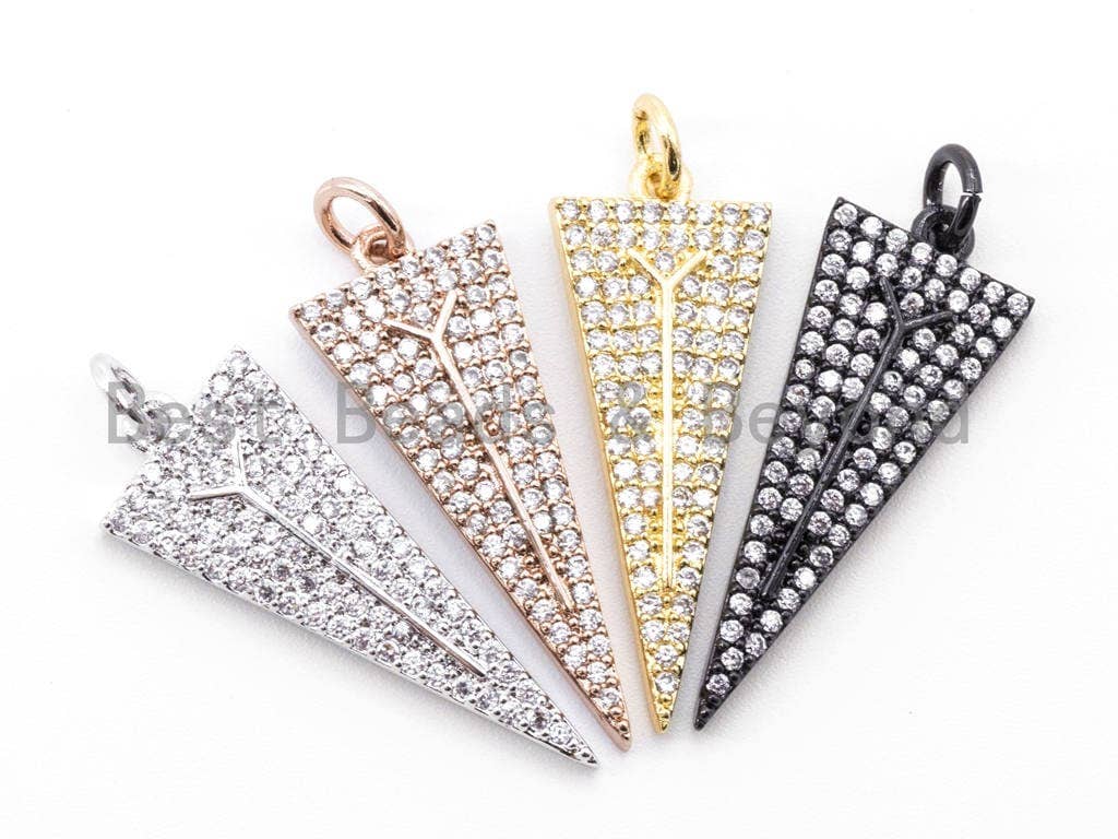 CZ Micro Pave Triangular Pendant/Charm, Cubic Zirconia Charm,31x11mm, sku#F96