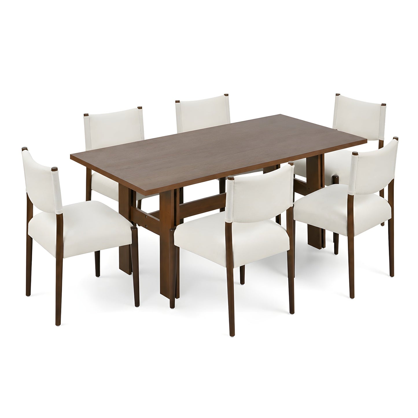 7 Pieces Modern Dining Set - Rustic Farmhouse Solid Wood