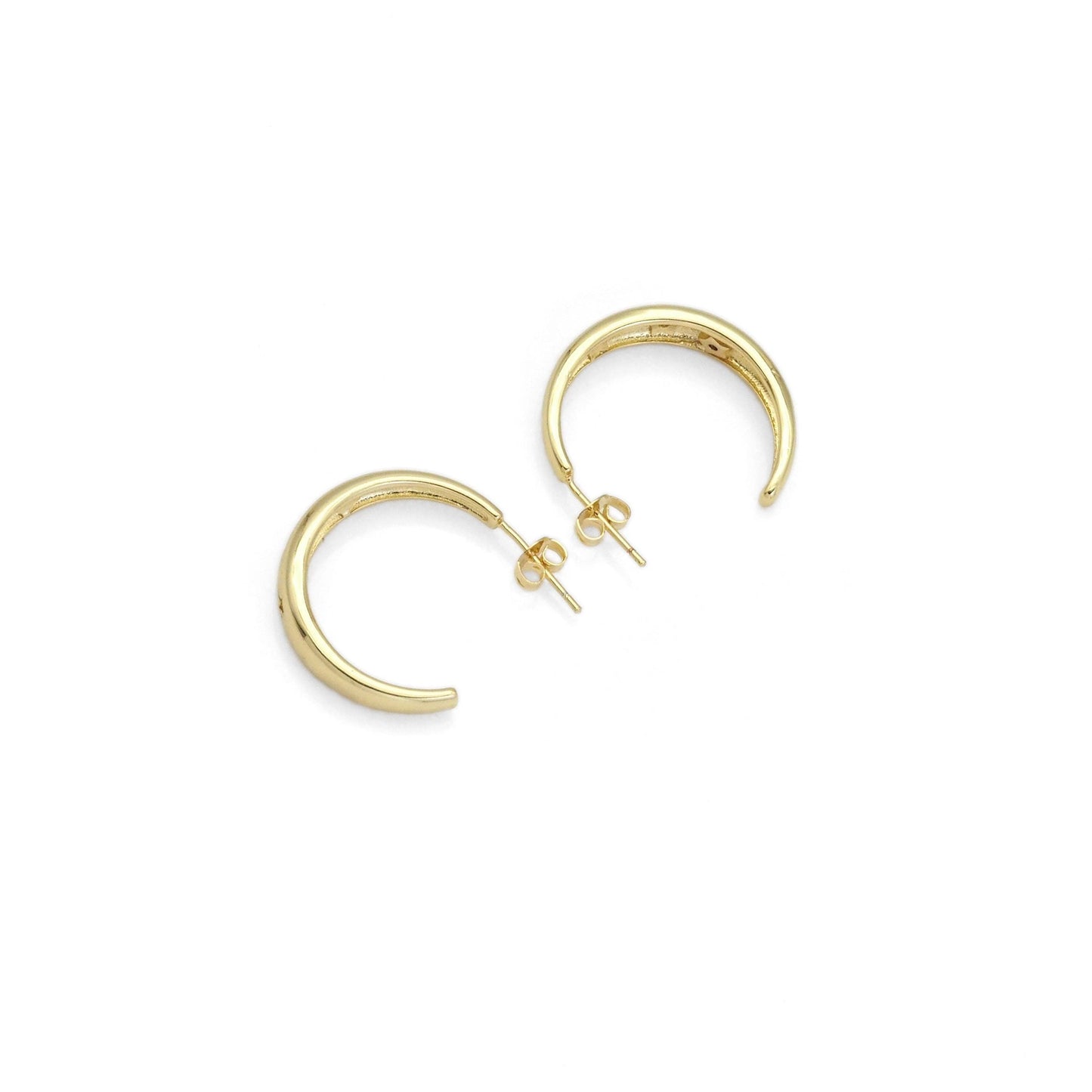Gold CZ Stars on Huggie Hoop Earrings, Sku#LK844