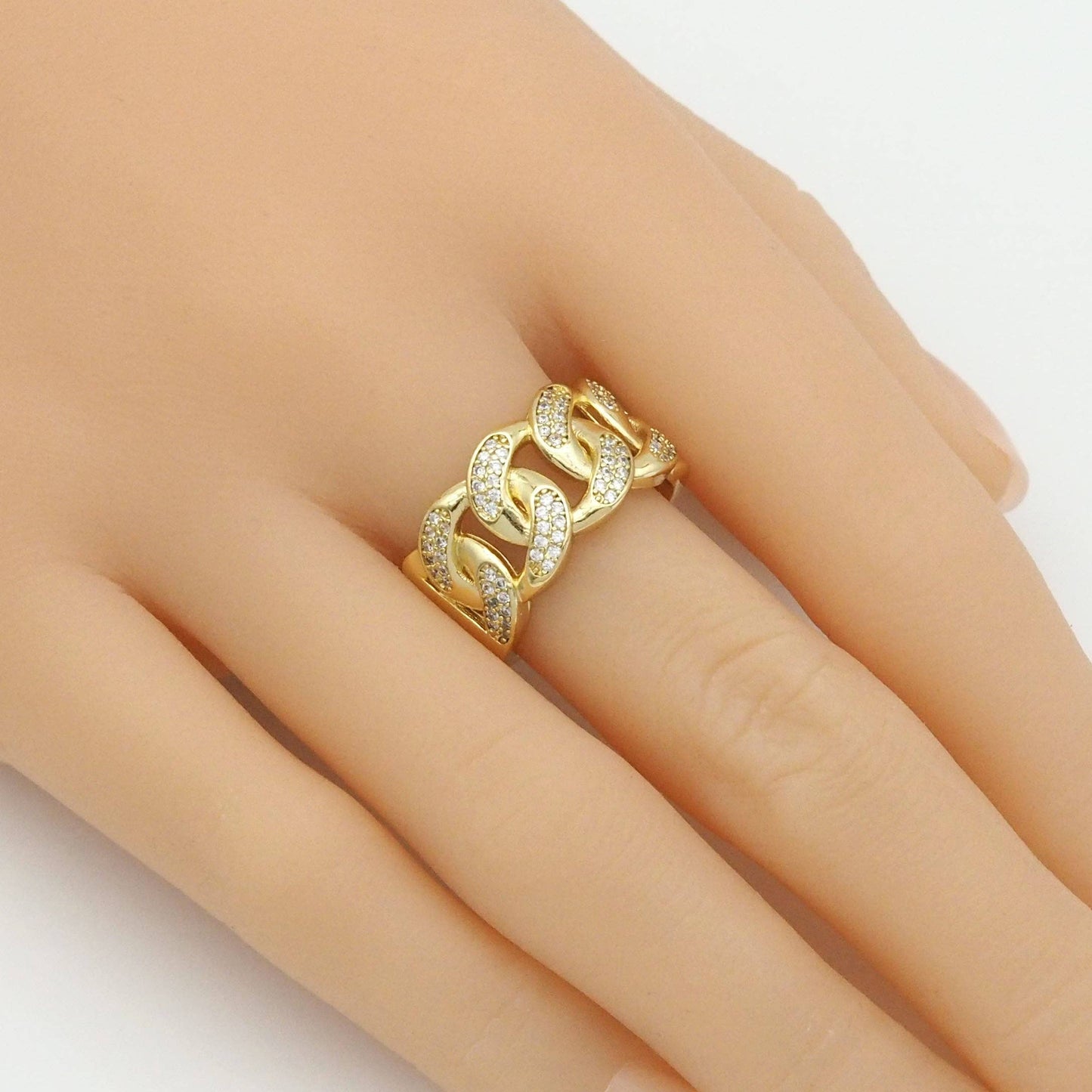Thick Gold CZ Cuban Link Adjustable Ring, Sku#LK870