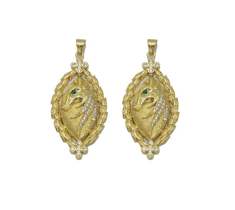 Gold CZ Horse Oval Charm, Sku#LK679