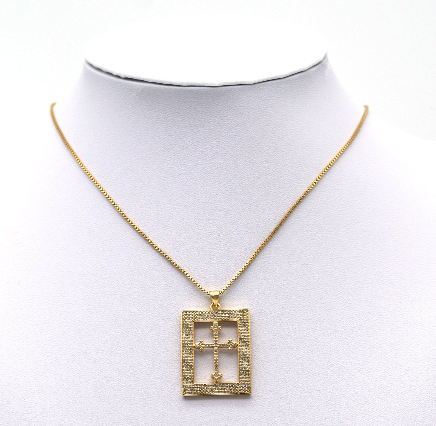 CZ Cross On Rectangle Frame Charm, Sku#LK616